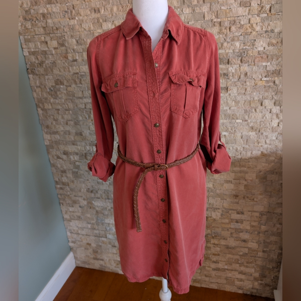 Banana Republic Rust Red Button Up Shirtdress Sz 0 Eco Nature Gorpcore image 5